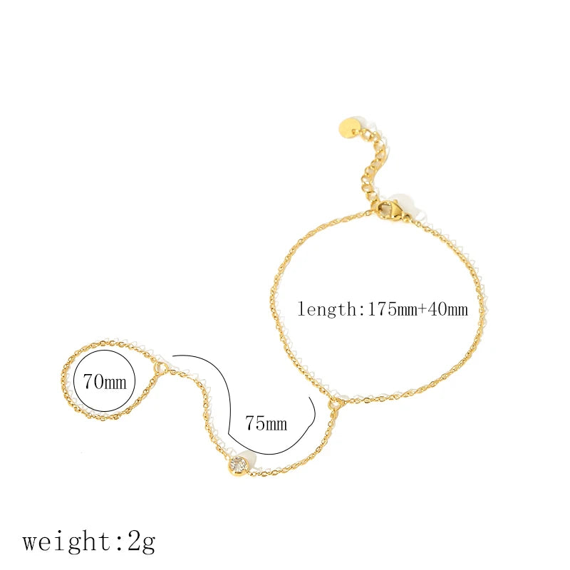 Women’s 18K Gold-Plated Zircon Ring Bracelet – Waterproof Stainless Steel Hand Chain Jewelry