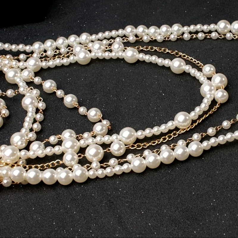 Women’s Multi-Layer Pearl Long Necklace & Earrings Set – Statement Jewelry