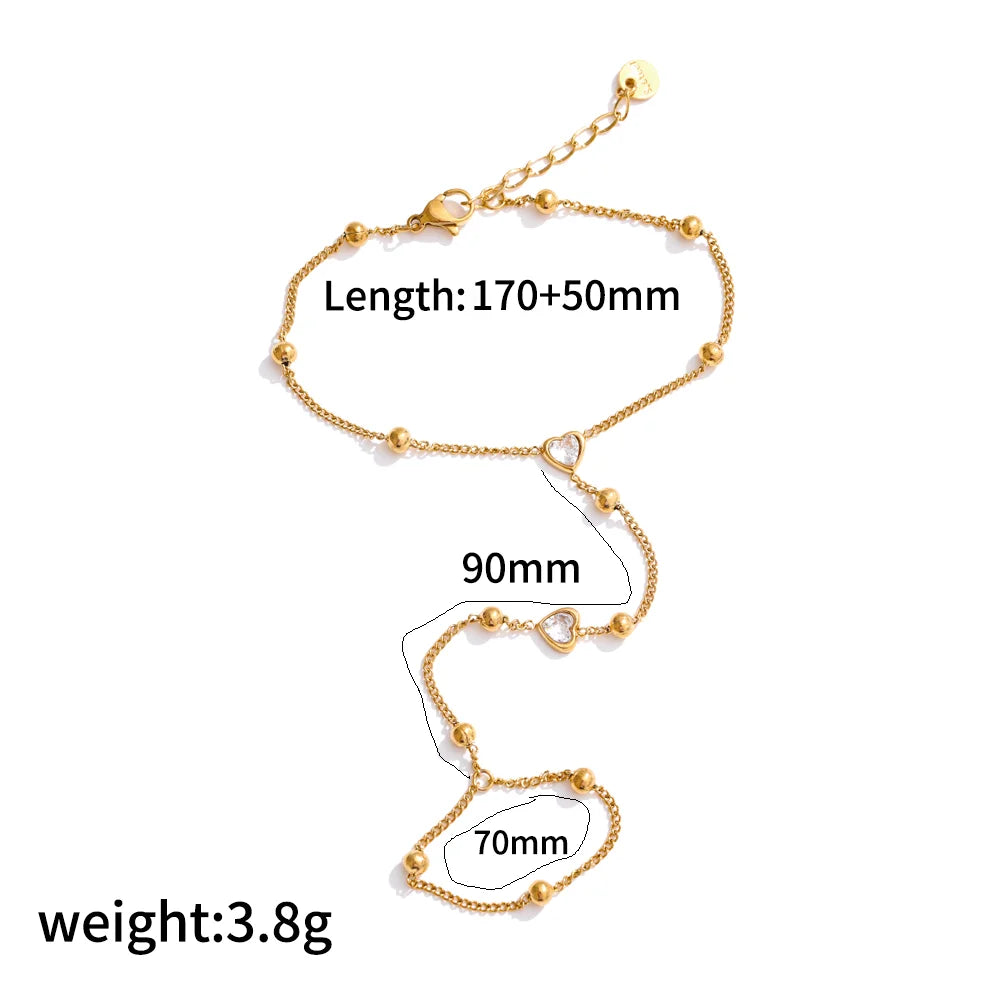 Women’s 18K Gold-Plated Zircon Ring Bracelet – Waterproof Stainless Steel Hand Chain Jewelry