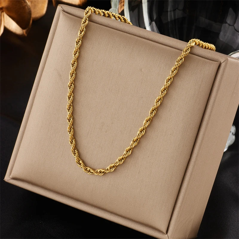 Women’s Gold-Tone Chain Necklace & Bracelet Set – 316L Stainless Steel Jewelry