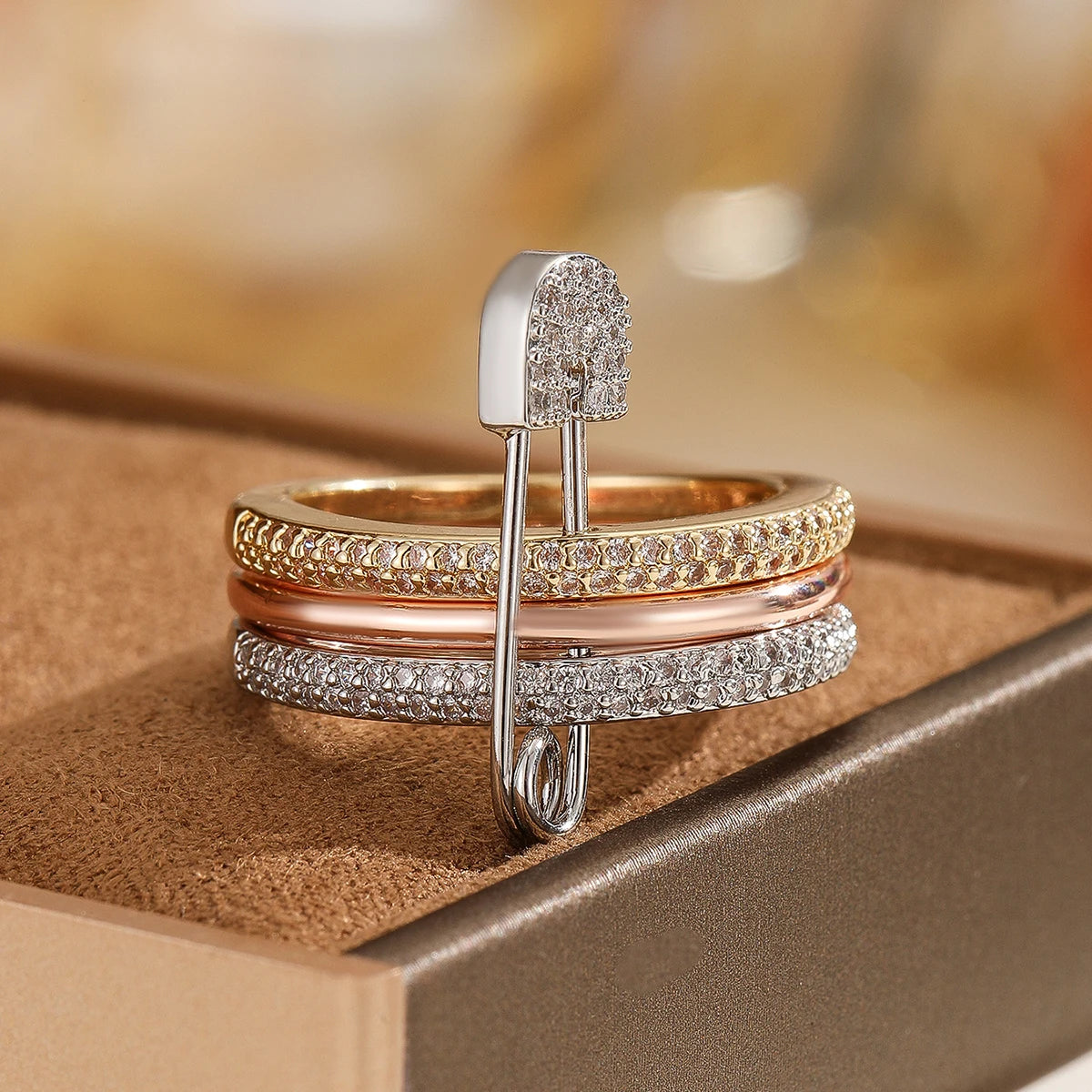 Modern Triple-Layer Chain Ring for Women