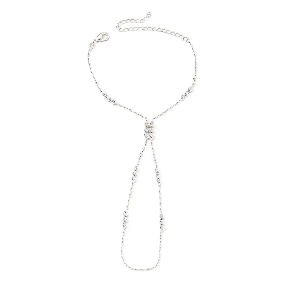 Women’s Vintage Gold-Tone Double-Layer Hand Chain Bracelet – Cubic Zirconia Ring Jewelry