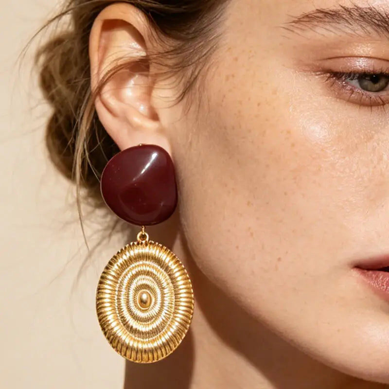 Women’s Irregular Geometric Resin Drop Earrings – Vintage Shell-Inspired Statement Jewelry