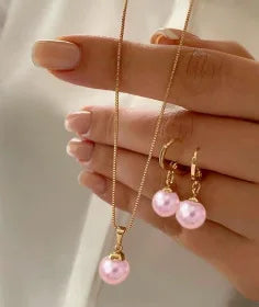 Elegant Pearl Heart Jewelry Set – Necklace & Earrings for Women