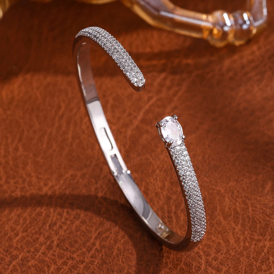Luxury Geometric Zirconia Cuff Bracelet for Women – Elegant Party & Everyday Jewelry