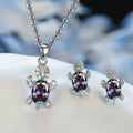 3-Piece Women’s Silver-Plated Turtle Necklace & Earrings Set – Multicolor Crystal Jewelry