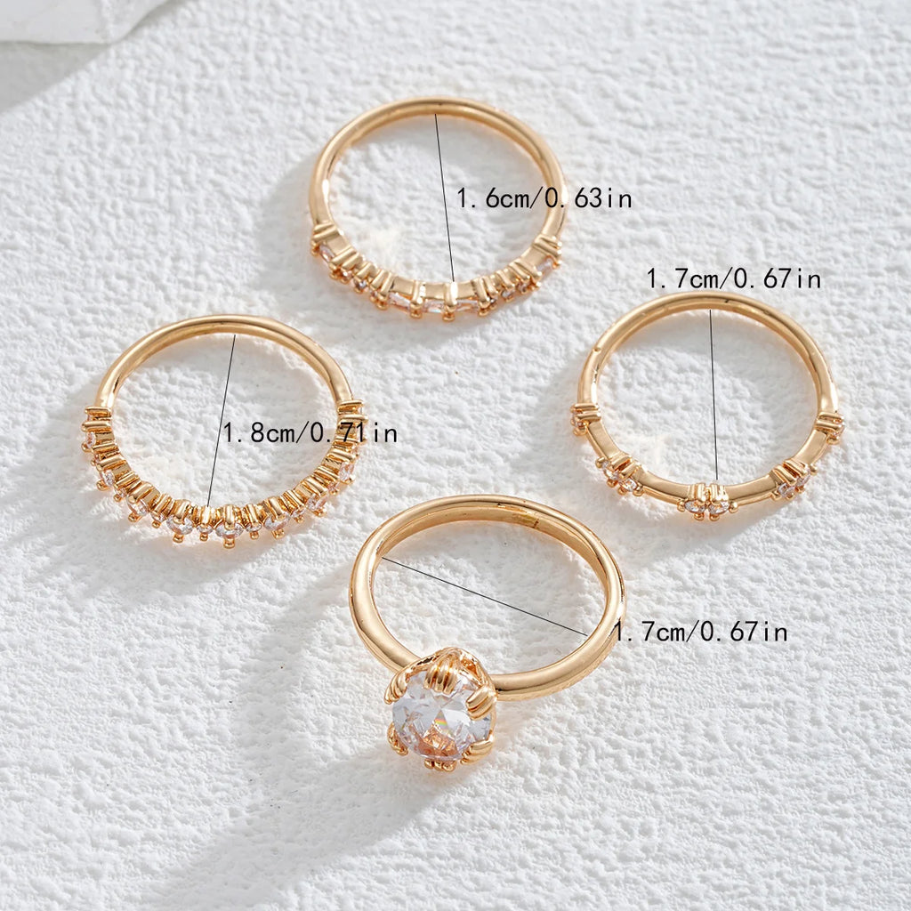 Women’s Gold-Plated Statement Ring Set with Large Cubic Zirconia – Elegant Copper Jewelry