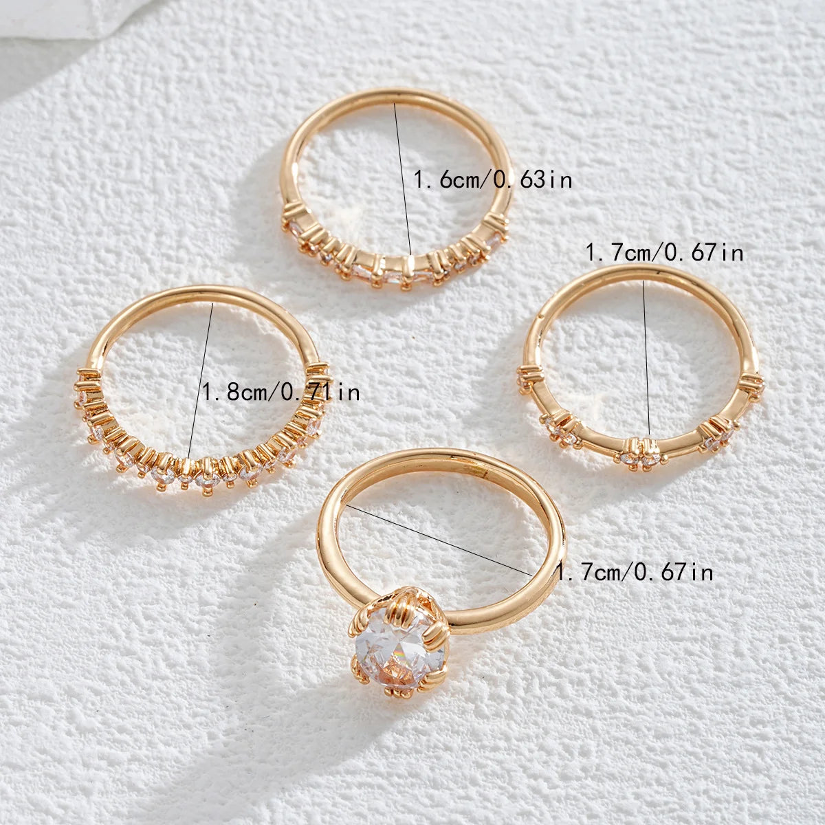Women’s Gold-Plated Statement Ring Set with Large Cubic Zirconia – Elegant Copper Jewelry