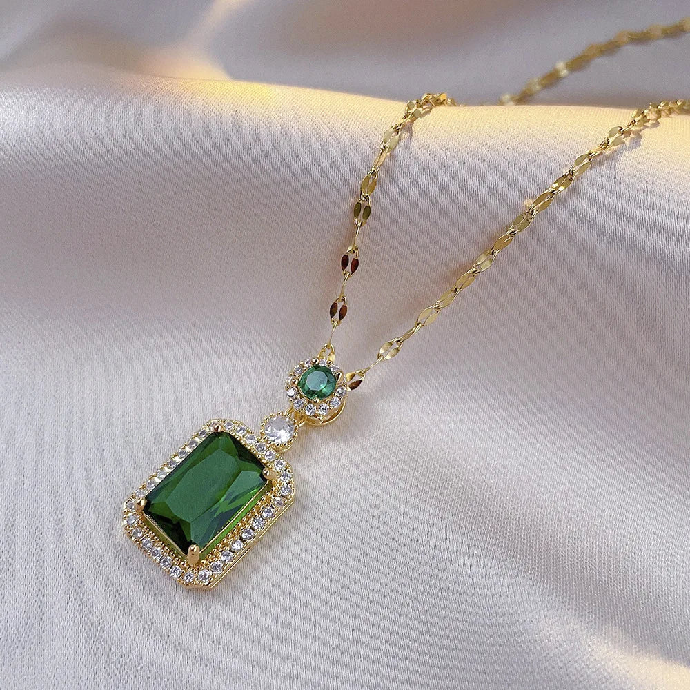 4-Piece Women’s Square Rhinestone Jewelry Set – Necklace, Earrings & Ring for Bridal Weddings