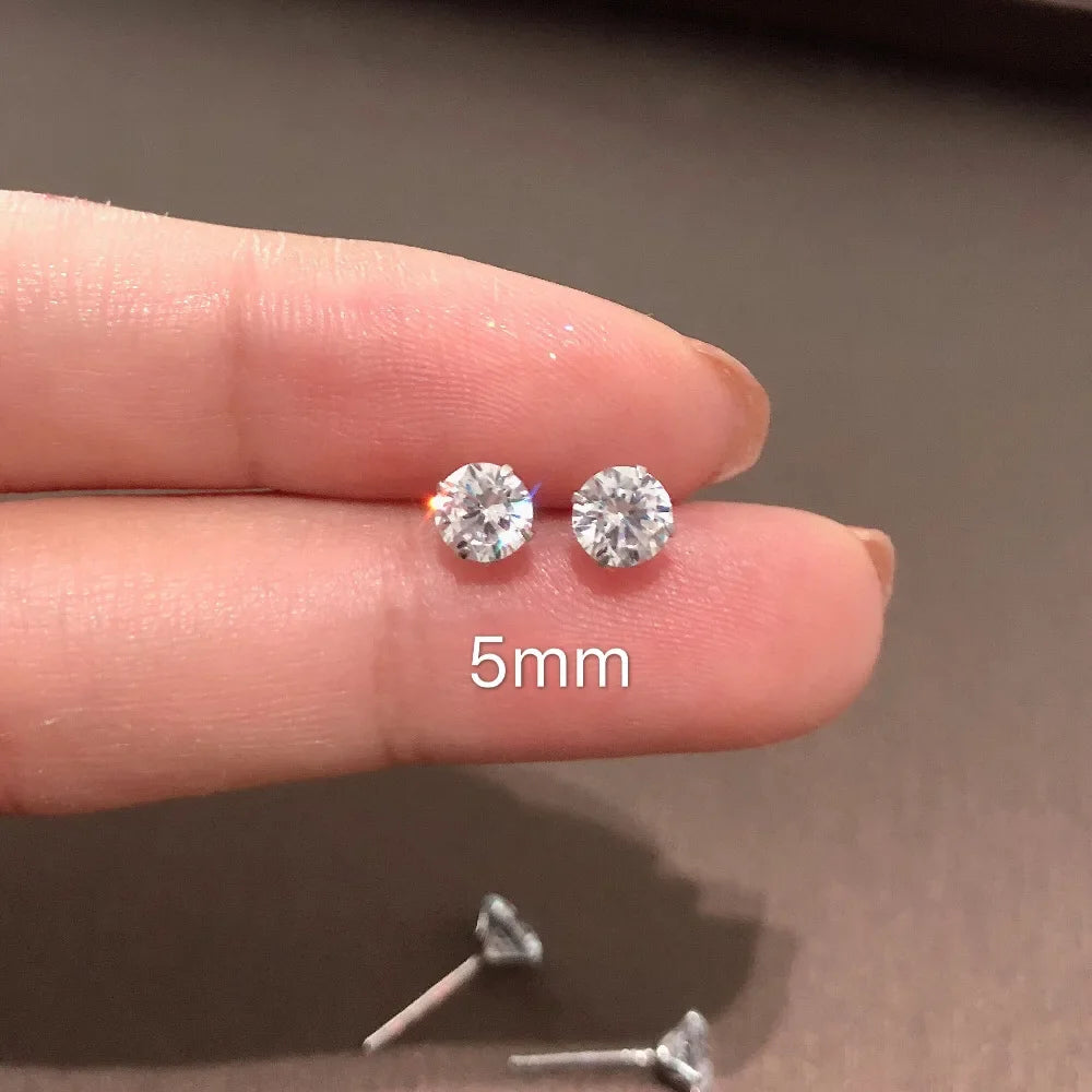 Elegant 925 Sterling Silver Crystal Stud Earrings