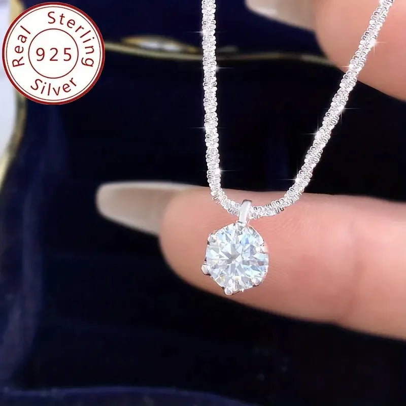 Luxury 1CT Moissanite Pendant Necklace in 925 Sterling Silver