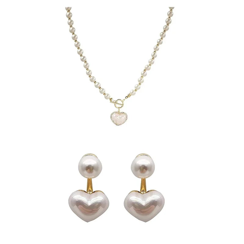 Women’s Pearl Heart Pendant Necklace – Elegant Romantic Jewelry Gift