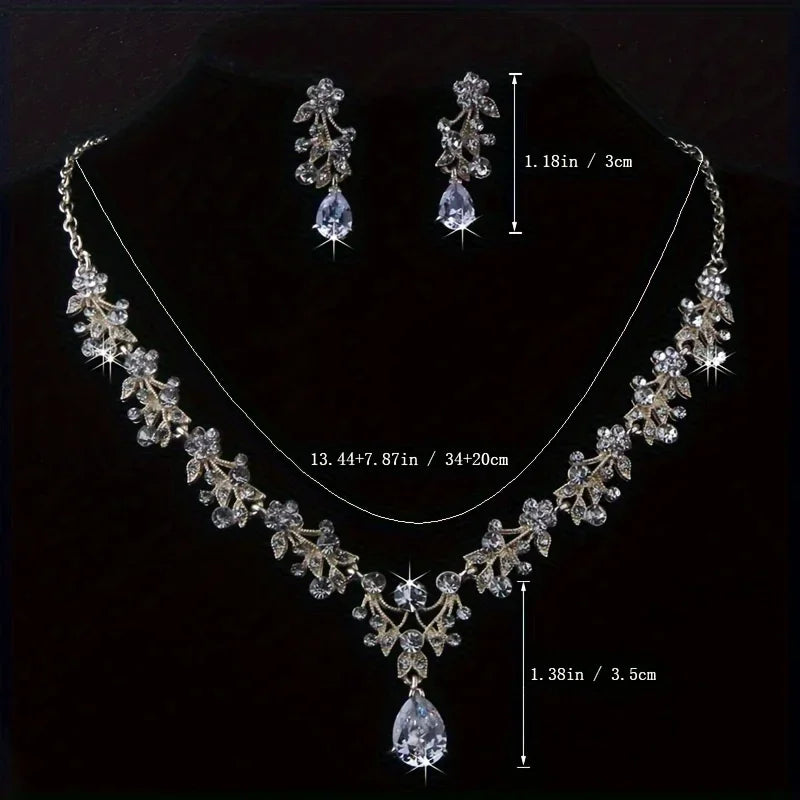 Women’s Luxury Zircon Rhinestone Necklace & Earrings Set – Bridal Wedding and Party Jewelry