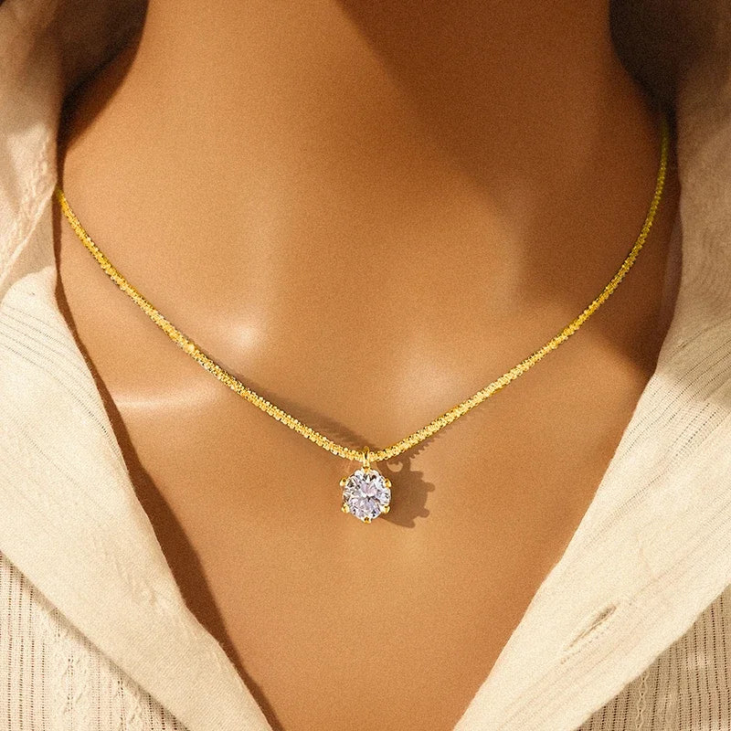 Luxury 1CT Moissanite Pendant Necklace in 925 Sterling Silver