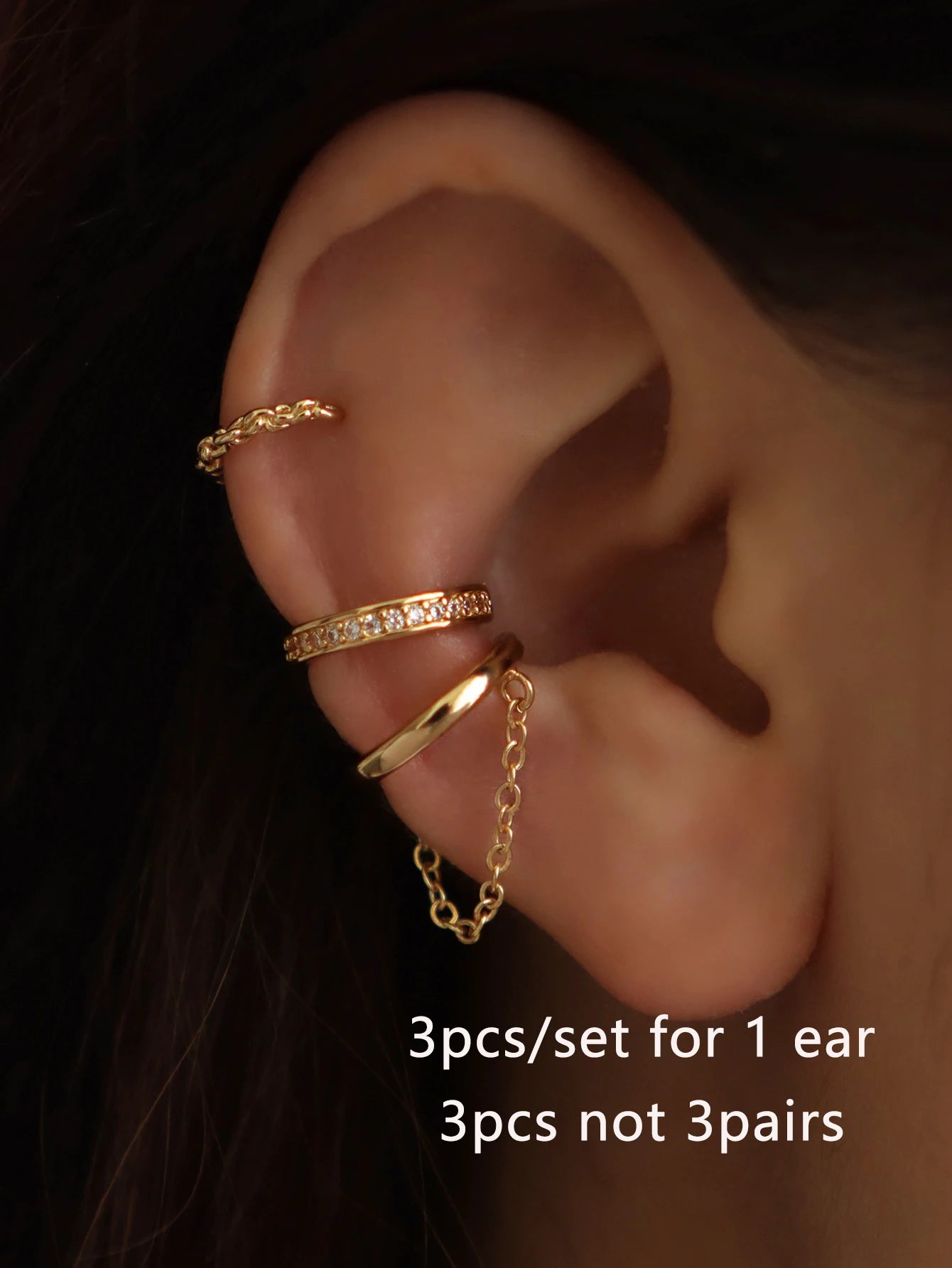 3-Piece Chain Ear Cuff Set – No Piercing Required