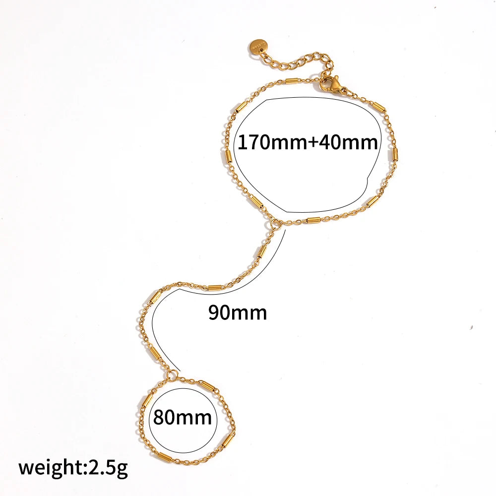 Women’s 18K Gold-Plated Zircon Ring Bracelet – Waterproof Stainless Steel Hand Chain Jewelry
