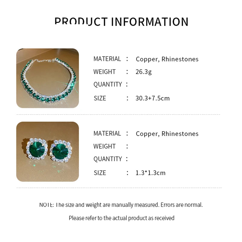 Women’s Luxury Green Crystal Choker Necklace & Stud Earrings Set – Wedding and Banquet Jewelry