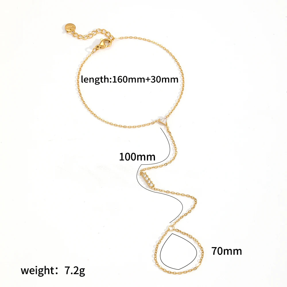 Women’s 18K Gold-Plated Zircon Ring Bracelet – Waterproof Stainless Steel Hand Chain Jewelry