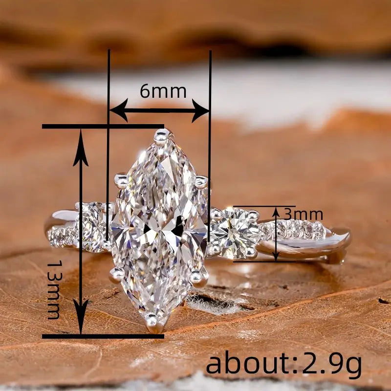 Women’s 925 Sterling Silver Marquise-Cut Zirconia Ring – Elegant Wedding Jewelry