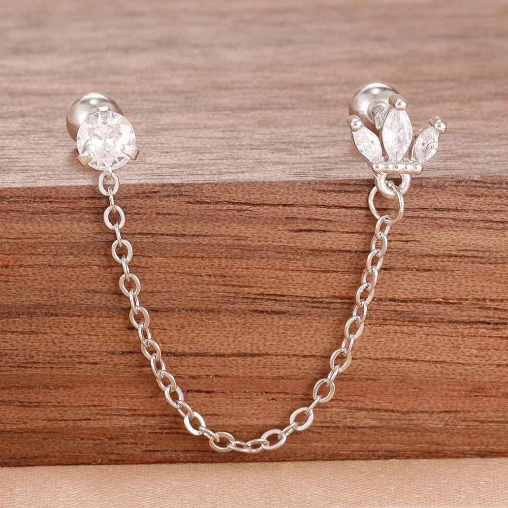 Women’s 14K Gold-Plated Crystal Water Drop Chain Earrings – Stainless Steel Dangle Jewelry