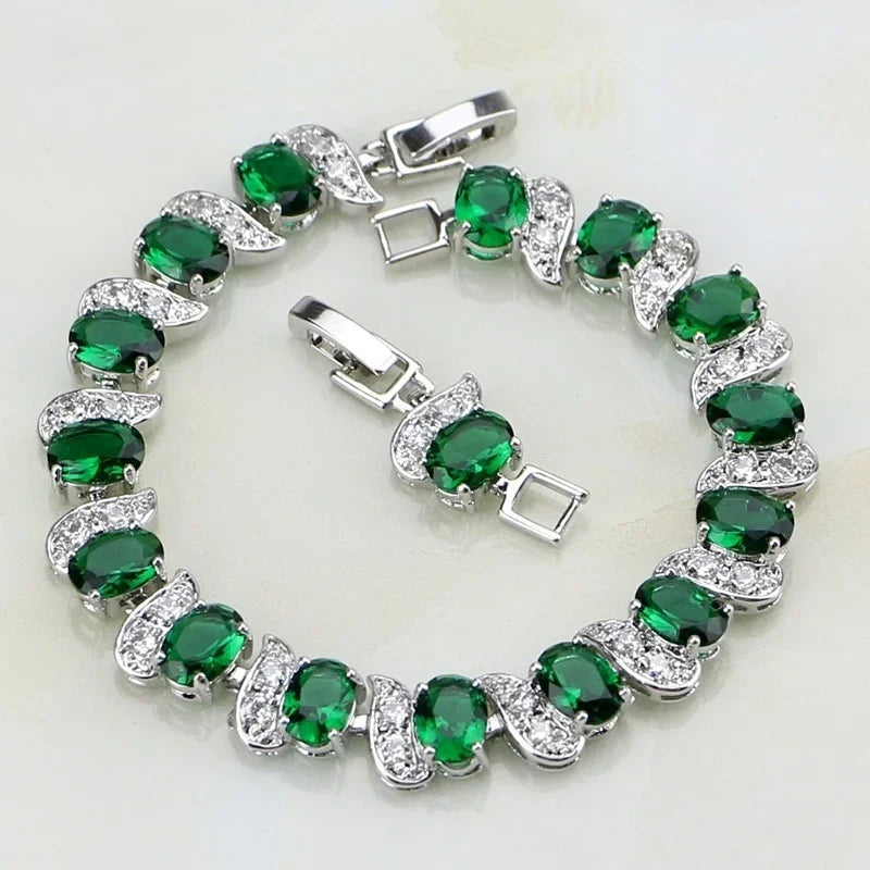 Women’s Green & Clear Cubic Zirconia Strand Bracelet – Elegant Sparkling Jewelry Gift
