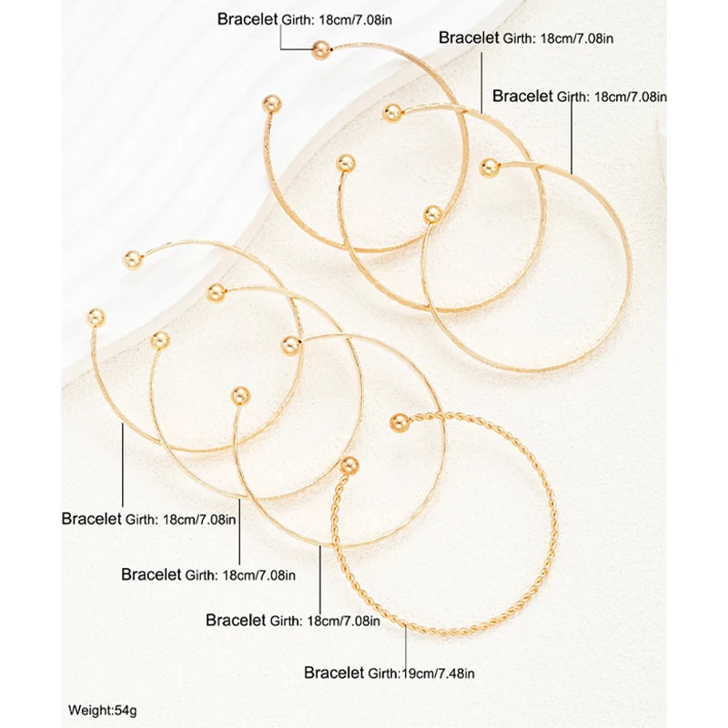 7-Piece Gold-Tone Statement Bracelet Set for Women