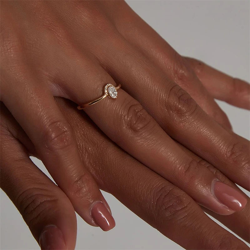 Women’s Adjustable Zircon Ring – Geometric Stainless Steel Statement Jewelry Gift