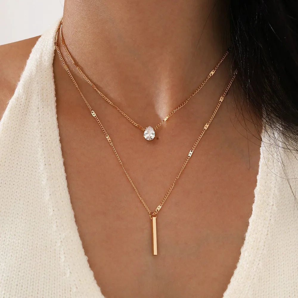 Elegant Layered Zircon Pendant Necklace for Women – Sparkling Party Jewelry