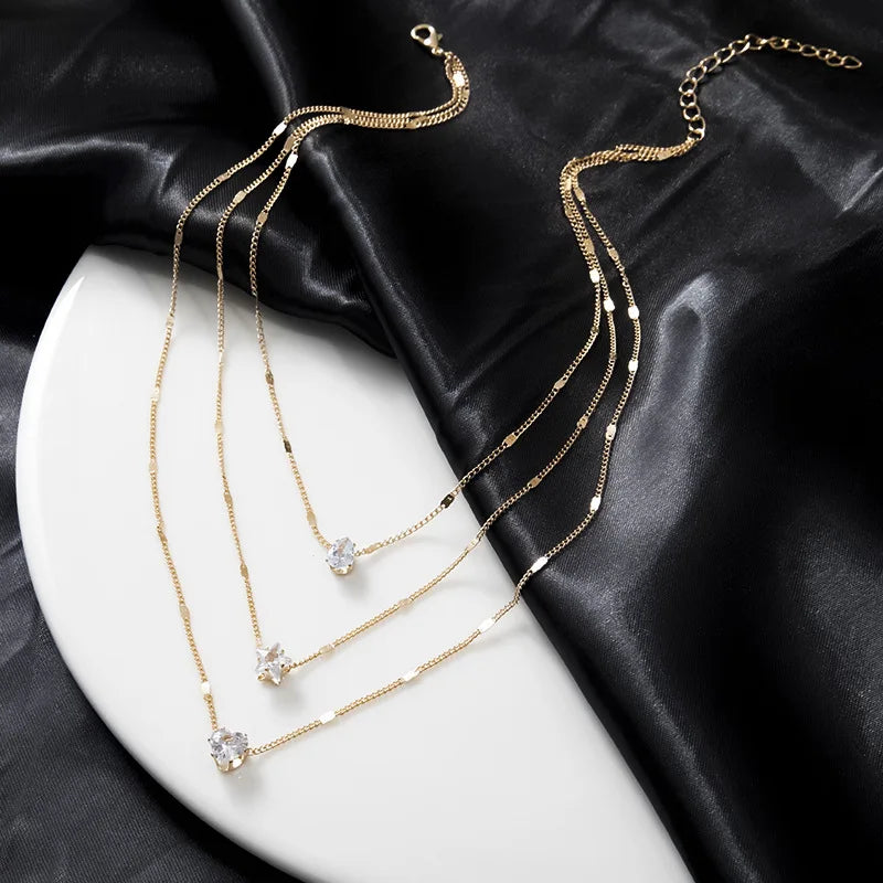 Elegant Layered Zircon Pendant Necklace for Women – Sparkling Party Jewelry