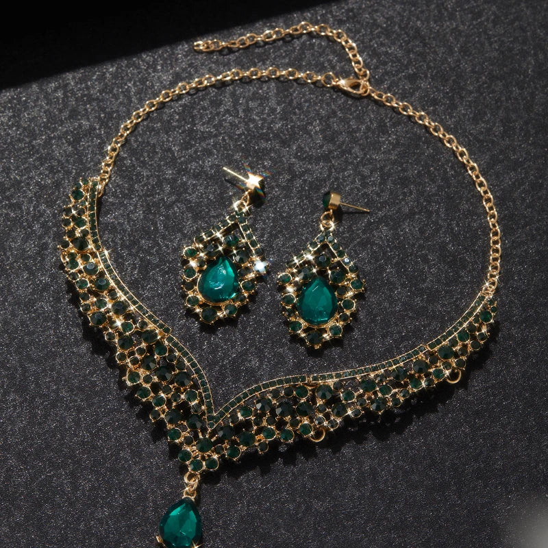 Women’s Crystal Water Drop Necklace & Earrings Set – Adjustable Rhinestone Bridal Wedding Jewelry