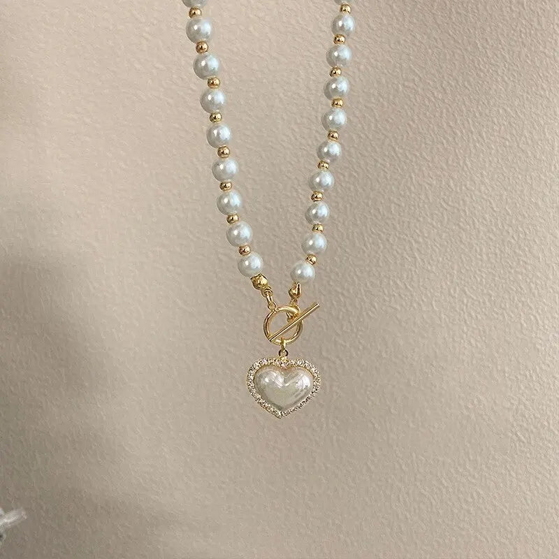 Women’s Pearl Heart Pendant Necklace – Elegant Romantic Jewelry Gift
