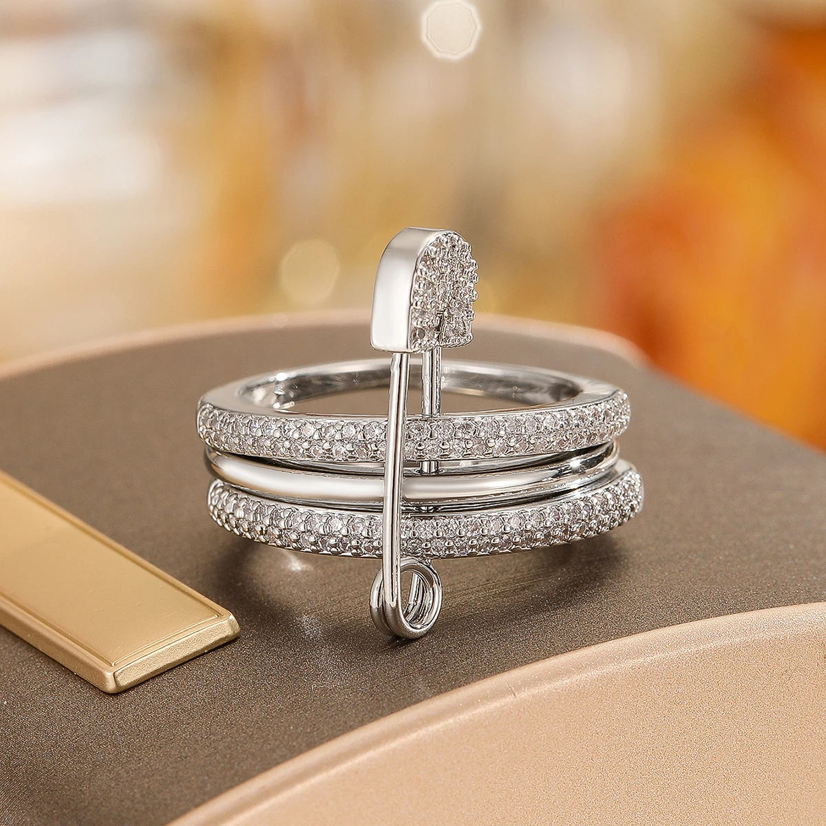 Modern Triple-Layer Chain Ring for Women