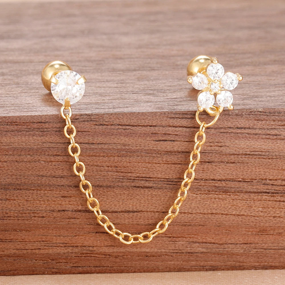 Women’s 14K Gold-Plated Crystal Water Drop Chain Earrings – Stainless Steel Dangle Jewelry