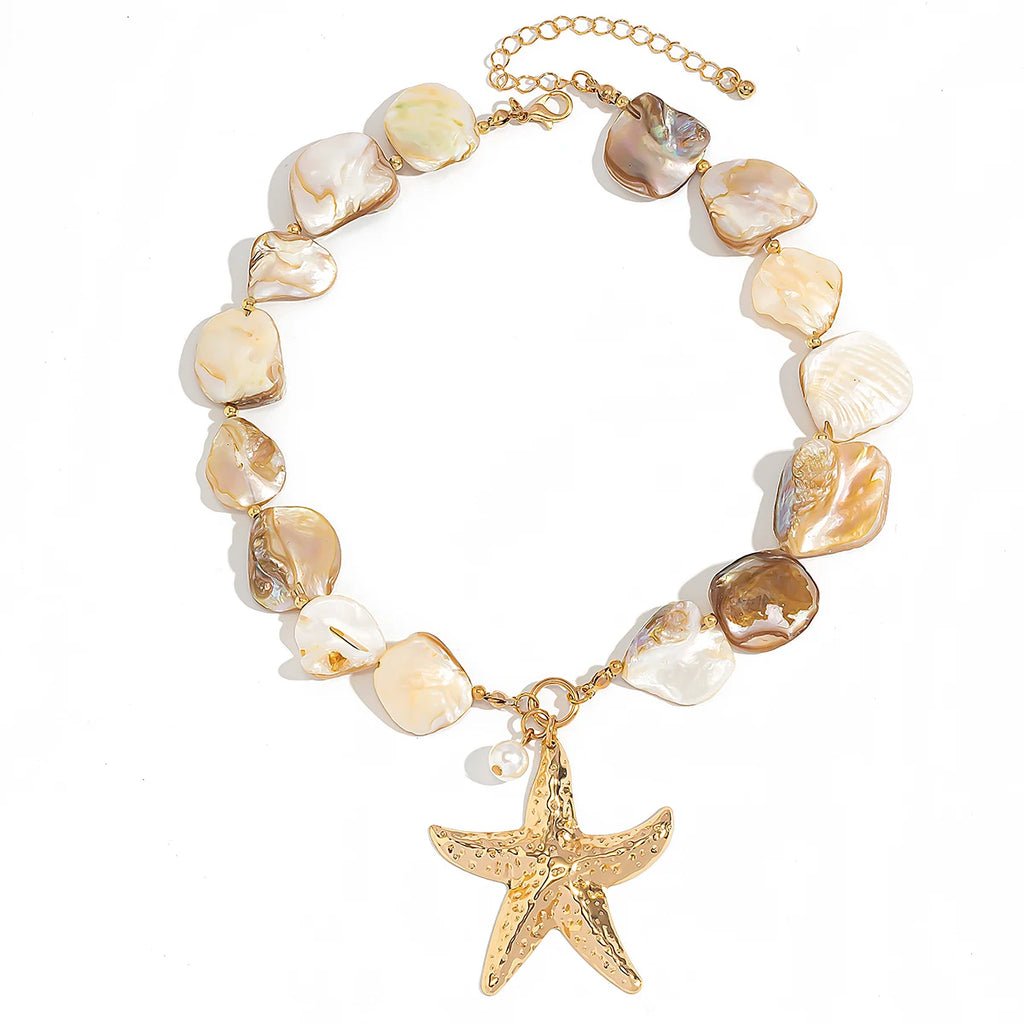 Women’s Gold Starfish Pendant Choker Necklace – Vintage Coastal Beach Jewelry