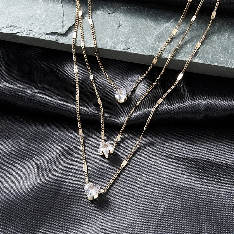 Elegant Layered Zircon Pendant Necklace for Women – Sparkling Party Jewelry