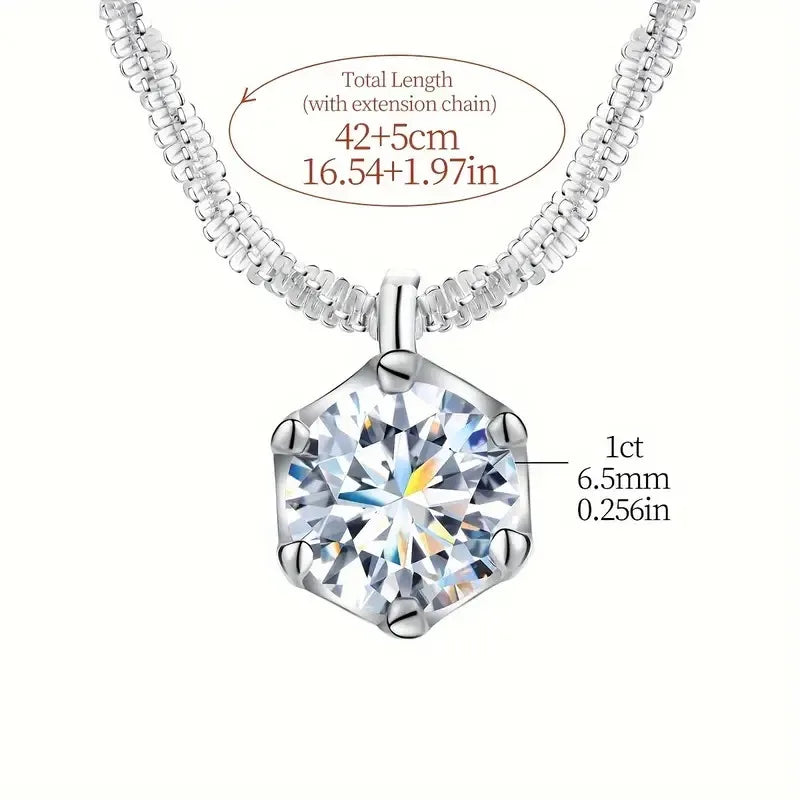 Luxury 1CT Moissanite Pendant Necklace in 925 Sterling Silver