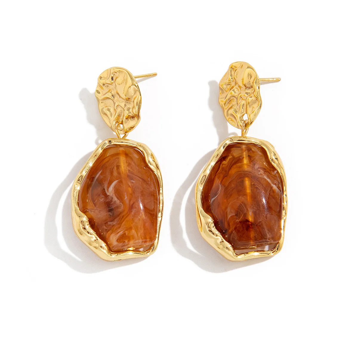 Women’s Irregular Geometric Resin Drop Earrings – Vintage Shell-Inspired Statement Jewelry