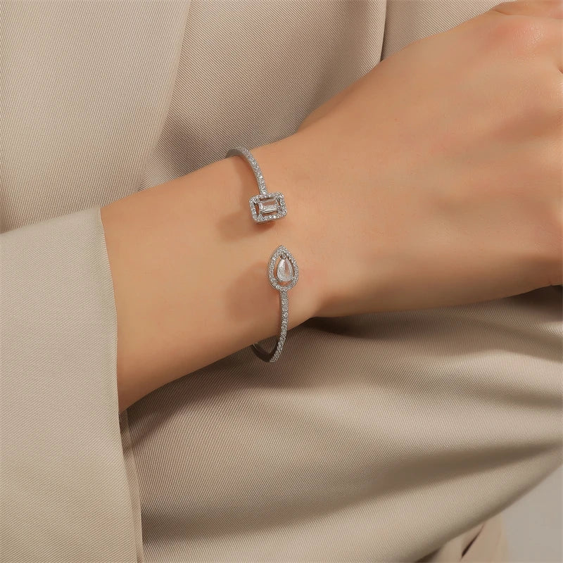 Luxury Geometric Zirconia Cuff Bracelet for Women – Elegant Party & Everyday Jewelry