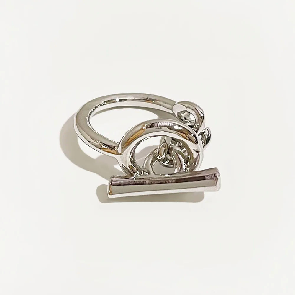 Women’s Twisted Toggle Ring – Geometric Open Circle Minimalist Statement Jewelry