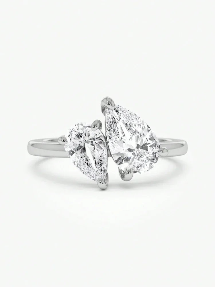 Women’s 925 Sterling Silver Interwoven Water Drop Ring – Sparkling Pear-Cut Wedding Jewelry
