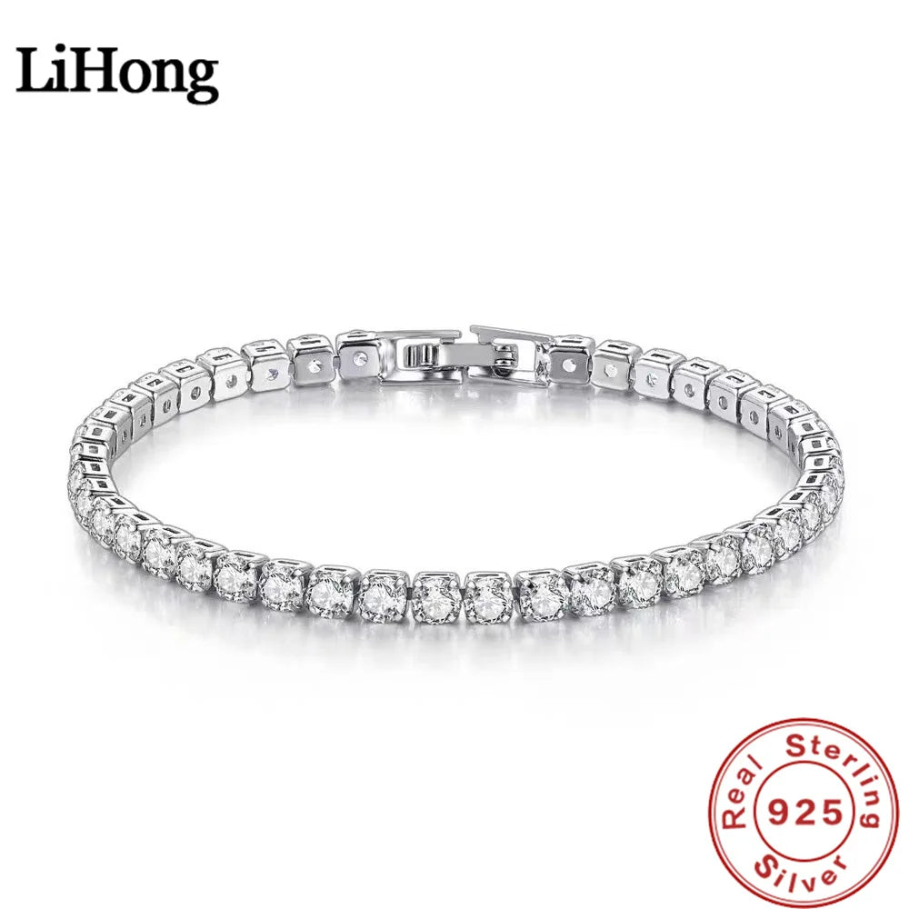Women’s 925 Sterling Silver 4mm Zirconia Tennis Bracelet – Adjustable 16–20cm