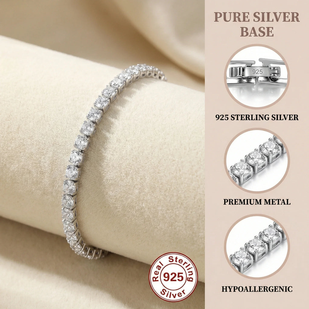 Women’s 925 Sterling Silver 4mm Zirconia Tennis Bracelet – Adjustable 16–20cm