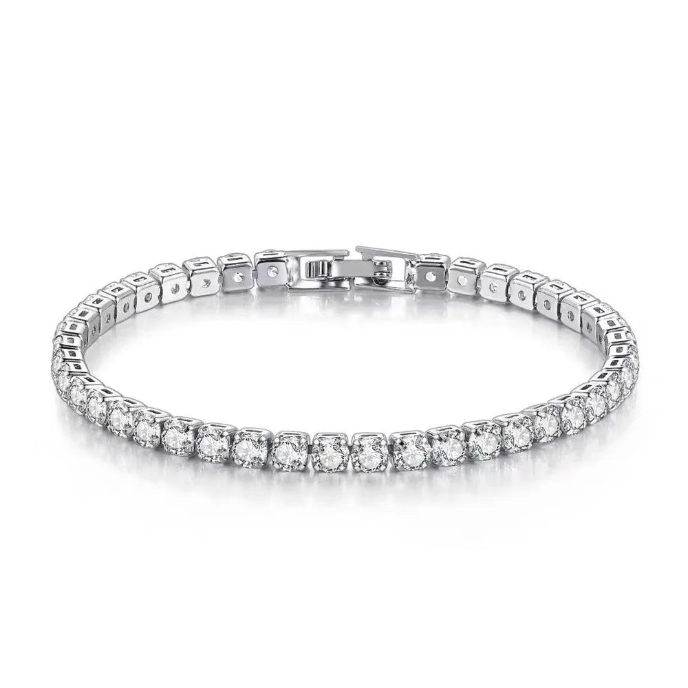 Women’s 925 Sterling Silver 4mm Zirconia Tennis Bracelet – Adjustable 16–20cm