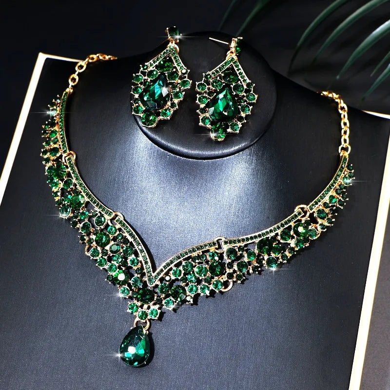 Women’s Crystal Water Drop Necklace & Earrings Set – Adjustable Rhinestone Bridal Wedding Jewelry