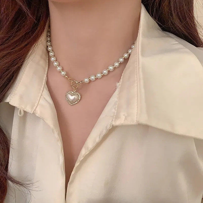 Women’s Pearl Heart Pendant Necklace – Elegant Romantic Jewelry Gift