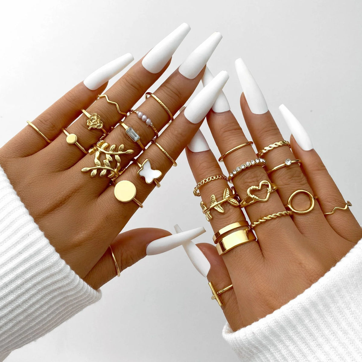 58-Piece Vintage Gold-Plated Ring Set for Women – Heart, Snake & Butterfly Designs