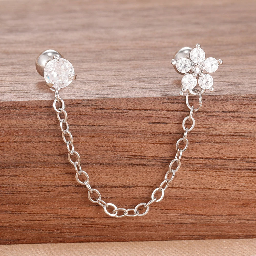 Women’s 14K Gold-Plated Crystal Water Drop Chain Earrings – Stainless Steel Dangle Jewelry