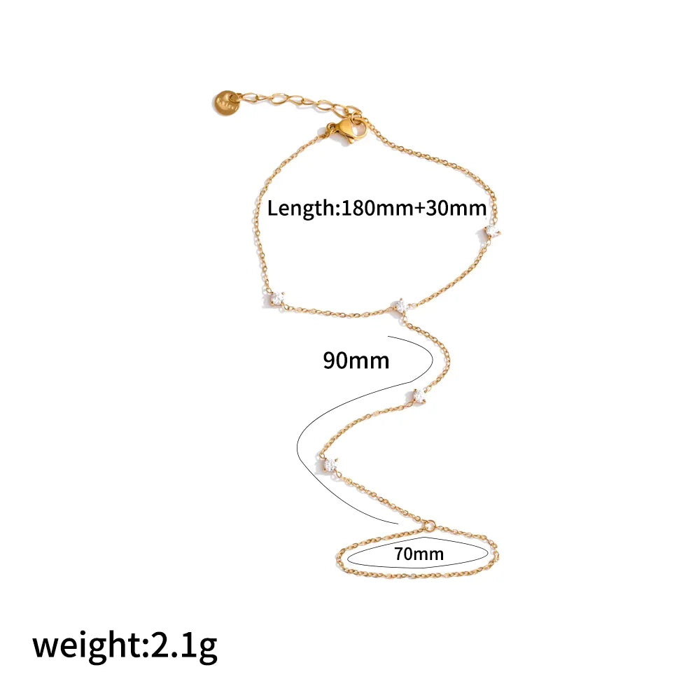 Women’s 18K Gold-Plated Zircon Ring Bracelet – Waterproof Stainless Steel Hand Chain Jewelry