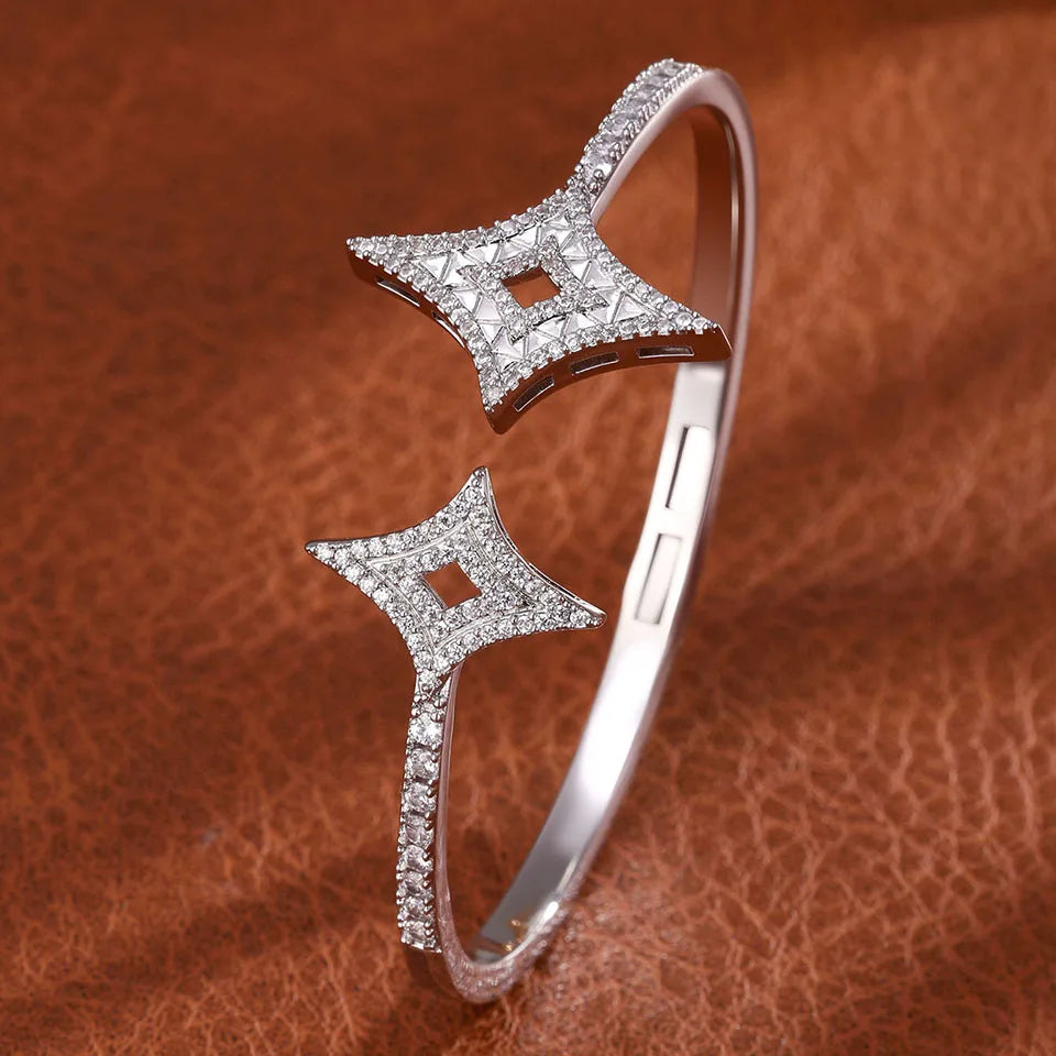 Luxury Geometric Zirconia Cuff Bracelet for Women – Elegant Party & Everyday Jewelry