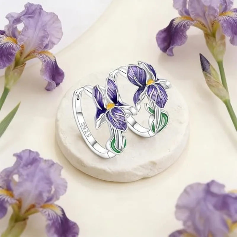 925 Sterling Silver Purple Iris Earrings